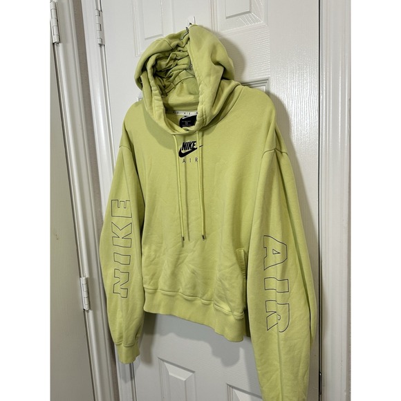 Nike NSW Air Fleece Hoodie Pullover Cropped Women's Size XXL Lime Green - Picture 3 of 10